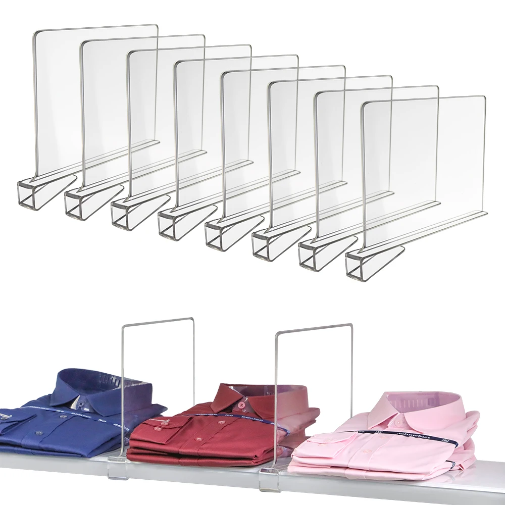 8 Pieces Bookstore L-Shape Clear Partition for Closet Organizer and Storage Commodity Separator Acrylic Magnetic Shelf Dividers