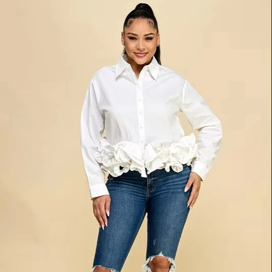 Ladies Casual Cute Multi-layered Ruffle Shirt Woven For Spring/summer Season - Image 1