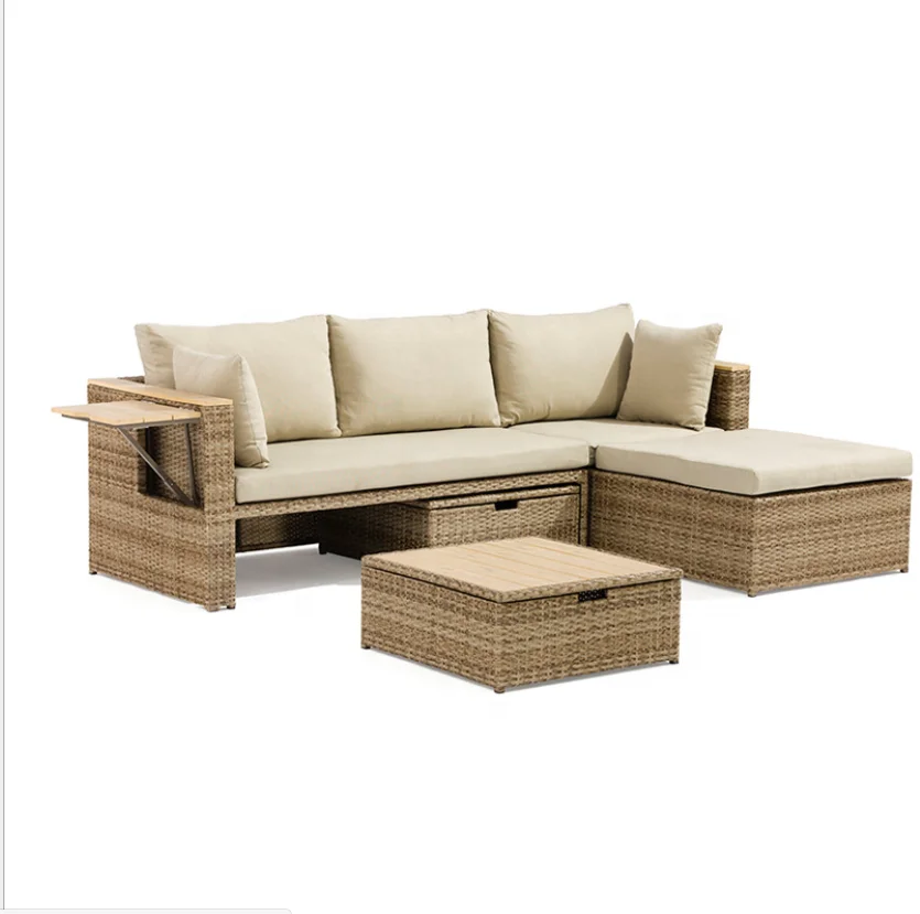 new design outdoor Furniture Set for hotel villas Garden park patio balcony wicker rattan sectional sofa set with arm table