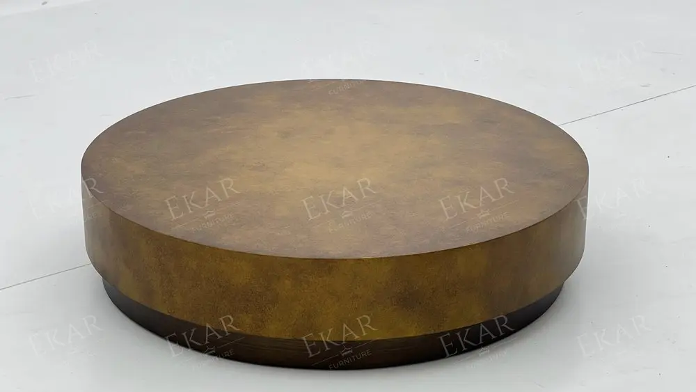 product modern antique bronze and rust finish round coffee table distressed wooden living room furniture for home bedroom or school-69