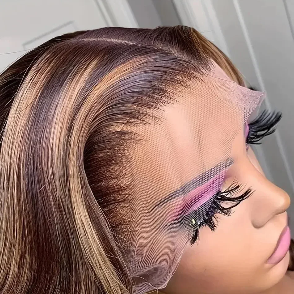 Short Bob Human Hair Wig With Lace Front Highlight Body Wave Style_voghion.com