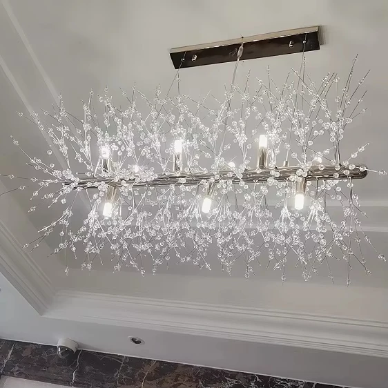 Unicozin 9 Lights Modern Firework Chandelier, Chrome Dandelion Crystal Chandelier Light Fixture