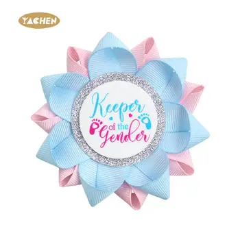 Blue or Pink Tinplate Button Badge Flower Boy or Girl Gender Reveal Items for Gender Reveal Party Supplies