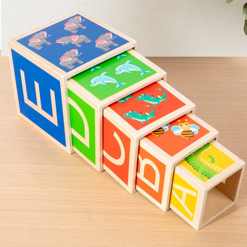 Montessori-Materialien Stapelbare Boxen, Lernwürfel, Bausteine für 2 Jahre alte Babys, Frühkindliche Lernspielwaren zum Sortieren und Stapeln