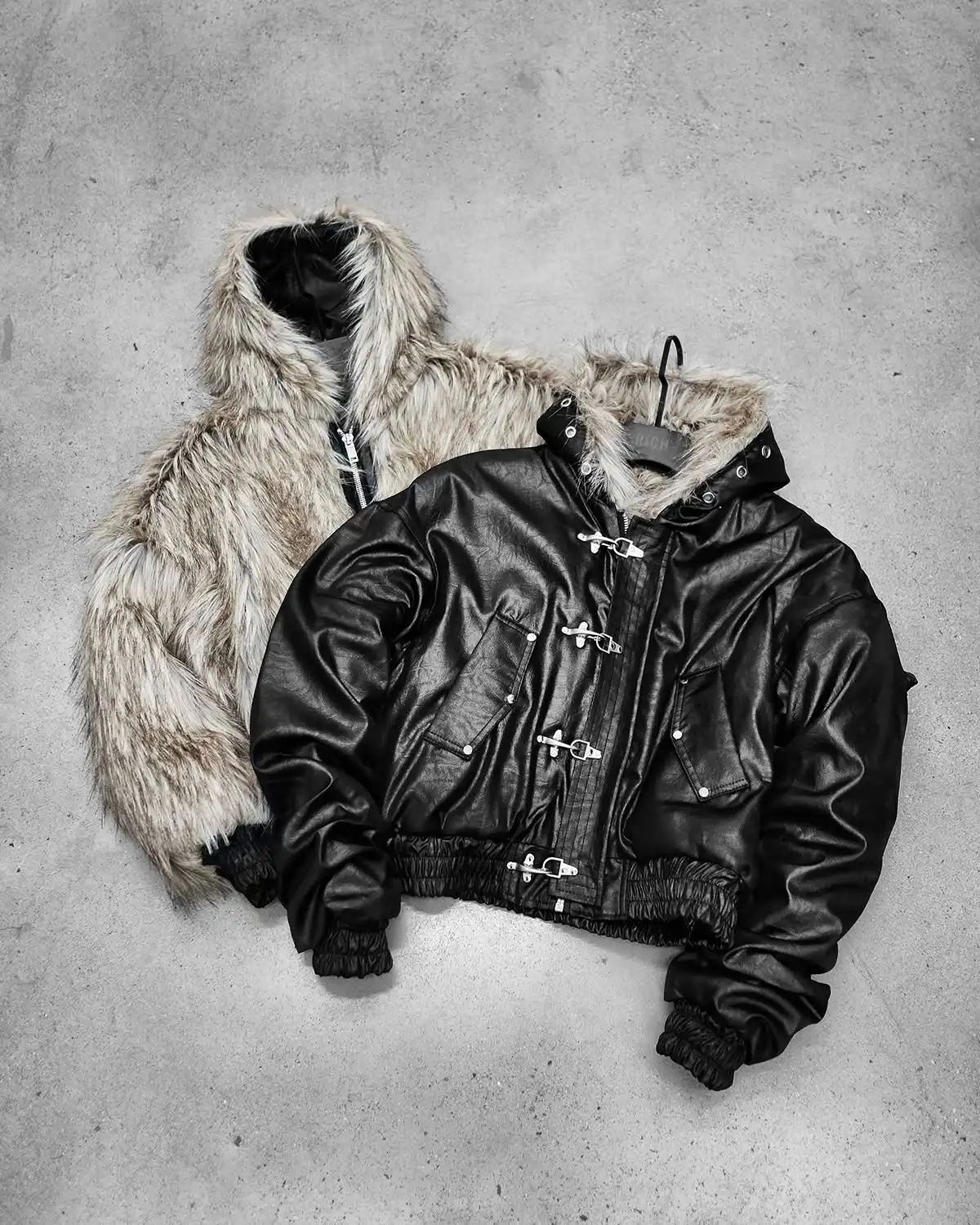 OEM Custom New Fashion High Quality Leather Coat Windproof Winter with Gray Soft Fur Reversible Zip up Streetwear Jacket Unisex