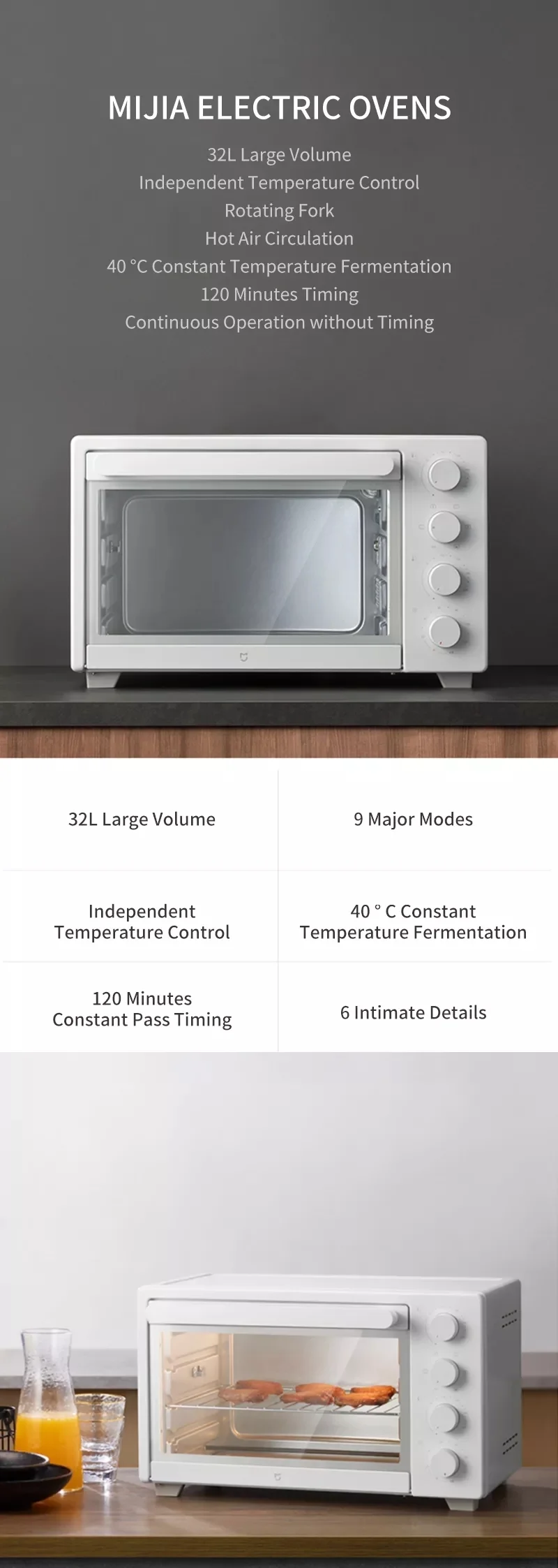 Original Xiaomi Mijia 32L Electric Oven 1600W Household Bake Pie Food Smart Roaster Oven Constant Temperature Control 220V