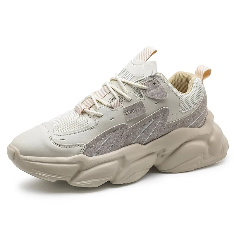 Brand Logo Custom Height Increasing Men Fashion Casual Sneakers Blank Leather Chunky Breathable Sports Running Shoes for Man