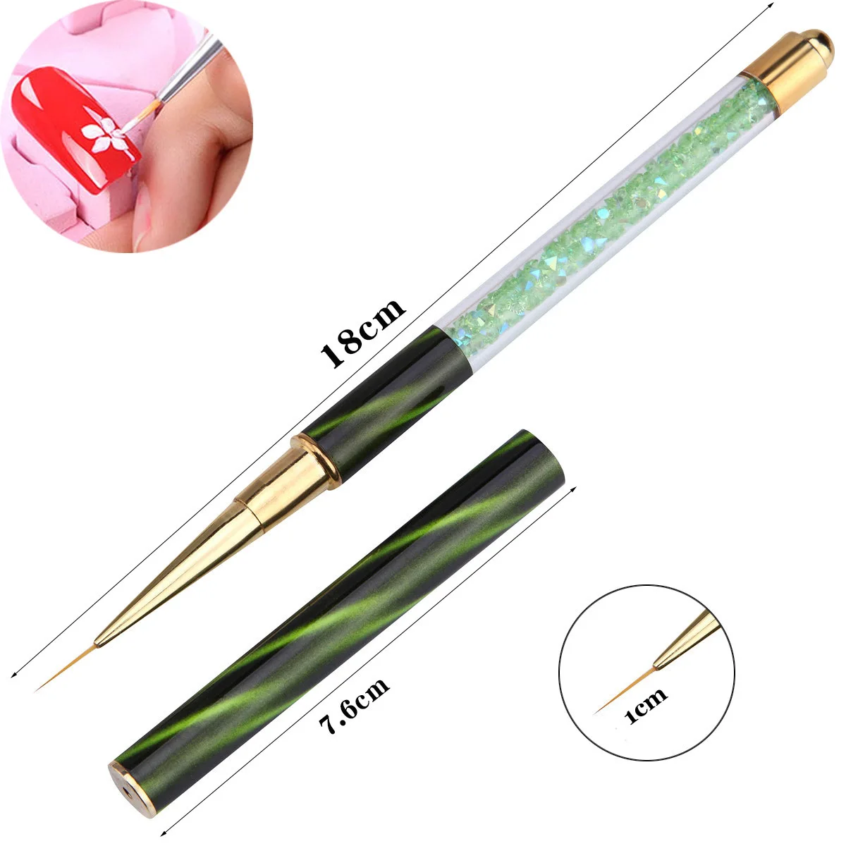wholesale new design cat eye diamond handle drawing liner acrylic gel nail art brush
