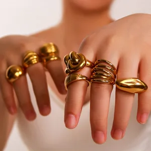MW New Hot Sales 18K Gold Chunky Baguette Open Finger Knuckle Ring Ball Fried Dough Twists Winding Irregular Style Fashion Ring