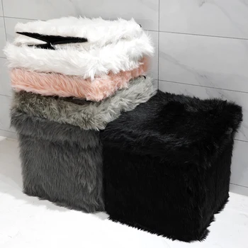 Customized Faux Fur Ottoman Stool Storage Ottoman Small Kids Ottoman with Storage