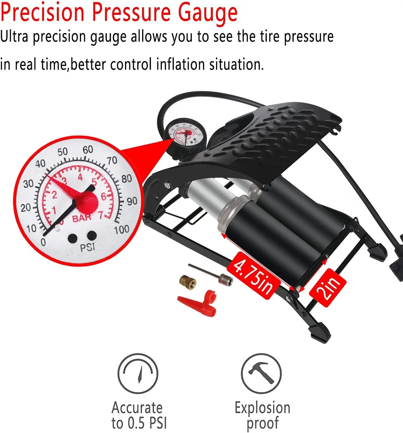 Foot Pump High Pressure Portable Pump Bicycle Motor Car Household Pedal
