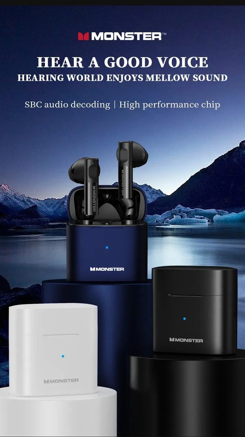 Monster Airmars XKT03 Earbud Gaming In-ear Earphone True Headphone Wireless ANC Call Noise Cancelling Wireless Headphones