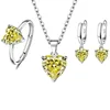 Ensemble 3 pièces diamant jaune-boucles d'oreilles-collier-bague