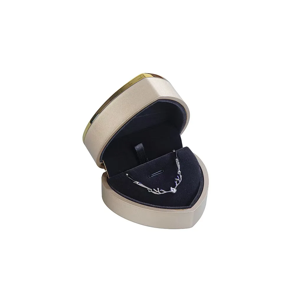Luxury Elegant LED Light Rectangle Jewelry Box Square Pattern Leather Ring Necklace Packaging Premium Storage Solution preview 2
