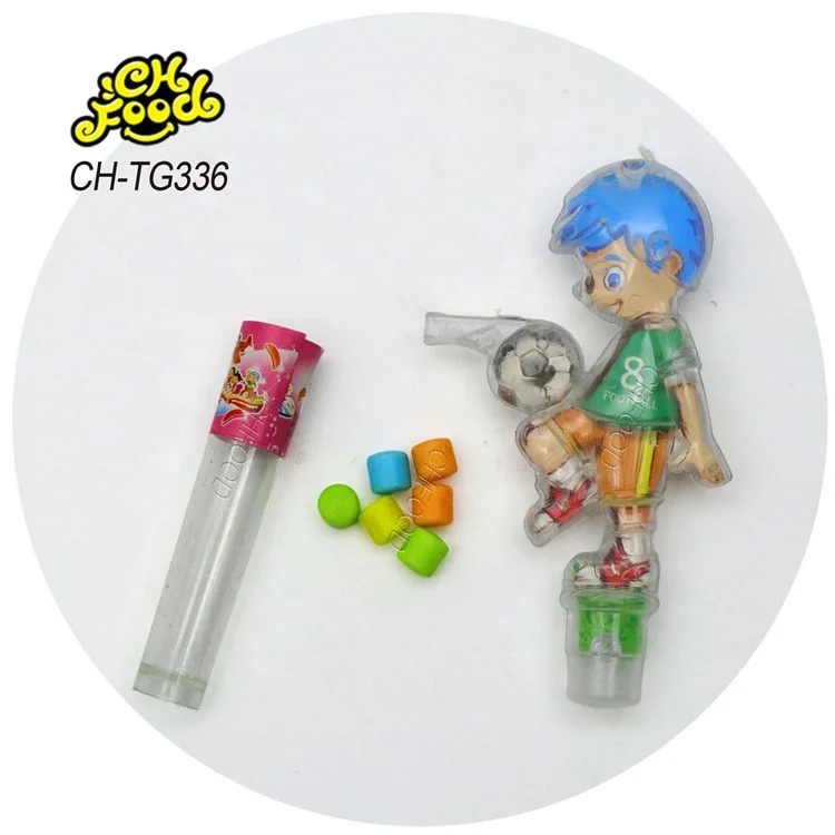 Wholesale Cartoon Football Boy Whistle Toy Mixed Fruit-Flavored Pressed Tablet Hard Candies Halal Sweets OEM Kids Candy Toy