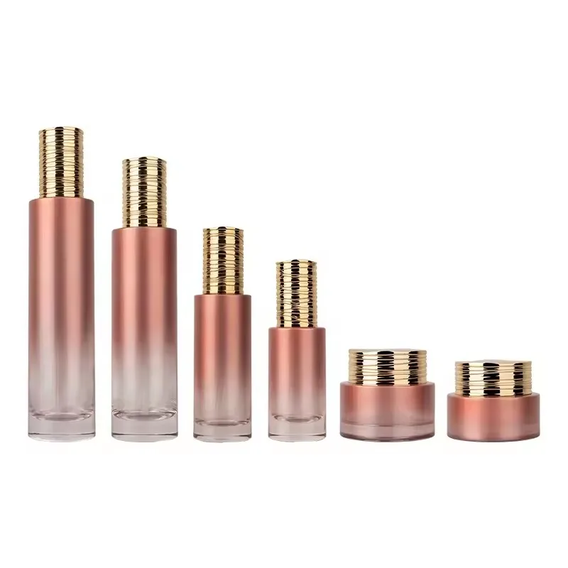 Cylinder sprayer container lotion toner cream serum packaging set gold cap cosmetic luxury skincare packaging set