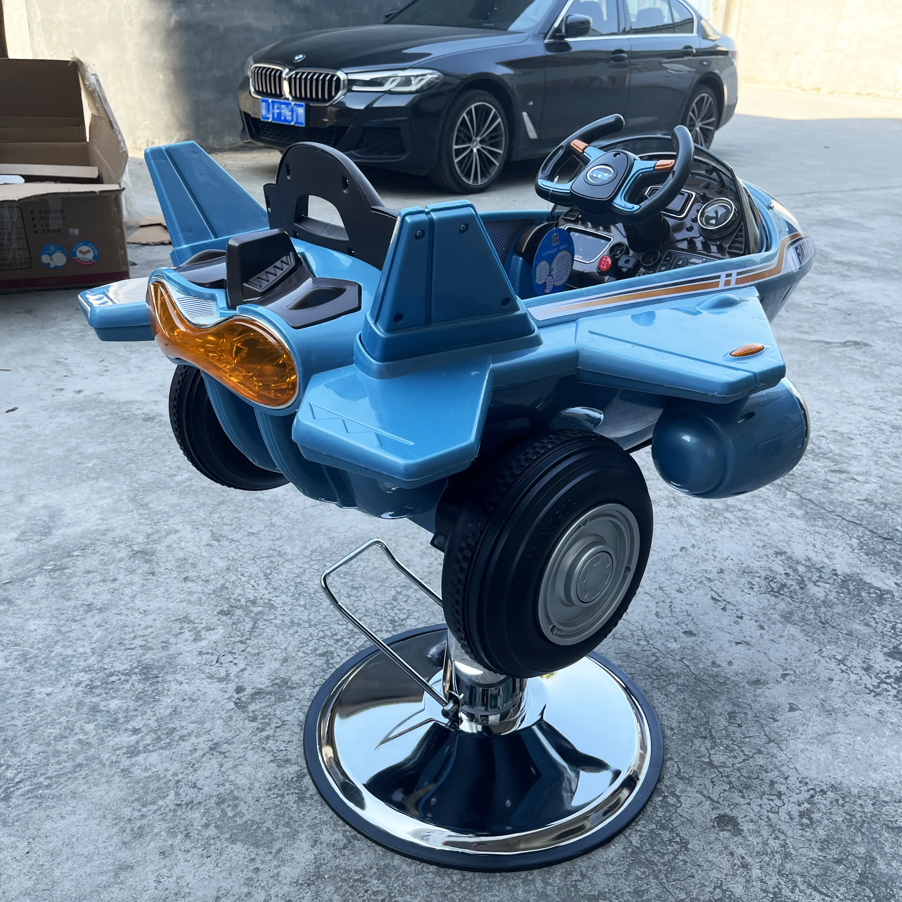 Синее детское парикмахерское кресло, мебель для парикмахерской, игрушечные машинки в форме машины, стулья для стрижки волос для детей