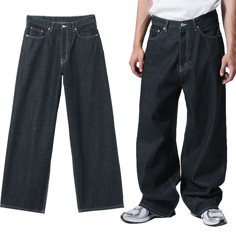 Custom Leather Patch Logo Japanese Denim Jeans Solid Wide Custom Leather Patch Logo Japanese Denim Jeans Solid Wide