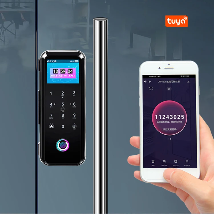 Tuya Smart Glass Lock WiFi Access Control Via RFID Fingerprint for Aluminum Steel Automatic Digital Deadbolt Card Security APP