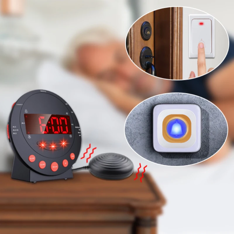 Deaf Hearing Impaired with Bed Shaker Doorbell Reminder Vibrating Ring Alarm Clock for Hotel Nightstand Deaf Hearing Impaired with Bed Shaker Doorbell Reminder Vibrating Ring Alarm Clock for Hotel Nightstand