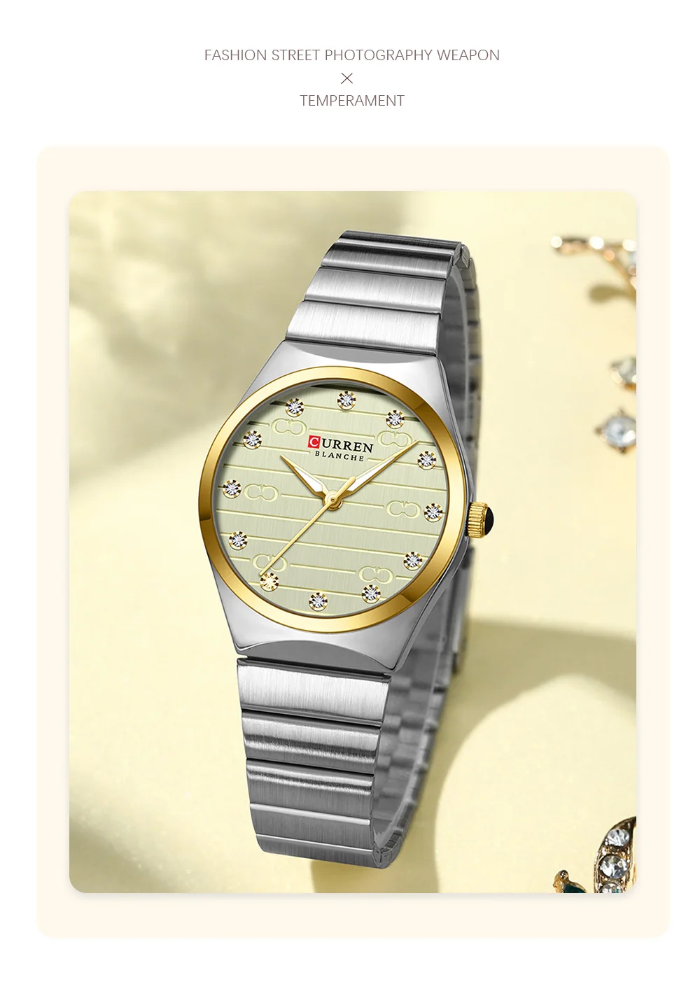 CURREN 9110 Luxury Stainless Steel Watches Female Classic Round Dial Quartz Watch Women Business Wristwatches Wrist Watch
