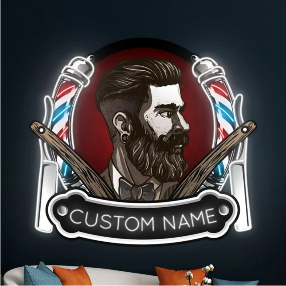 Custom Barber Shop logo Led Neon Sign Store Business logo Design Led Neon  Sign Light Barber Advertising Decoration, image size:1000x1000
