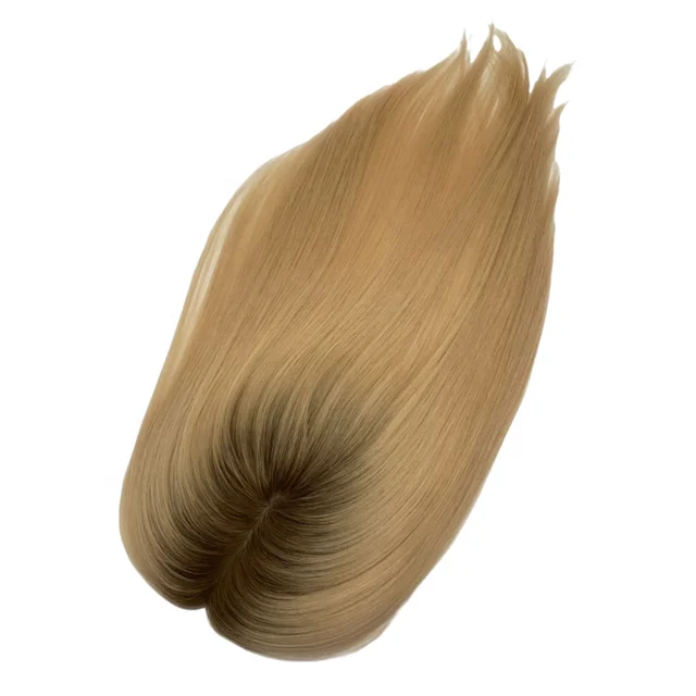 Blonde Topper Human Hair Wigs Silky Straight Cuticle Aligned Hair Toupee Silk Base Women Topper