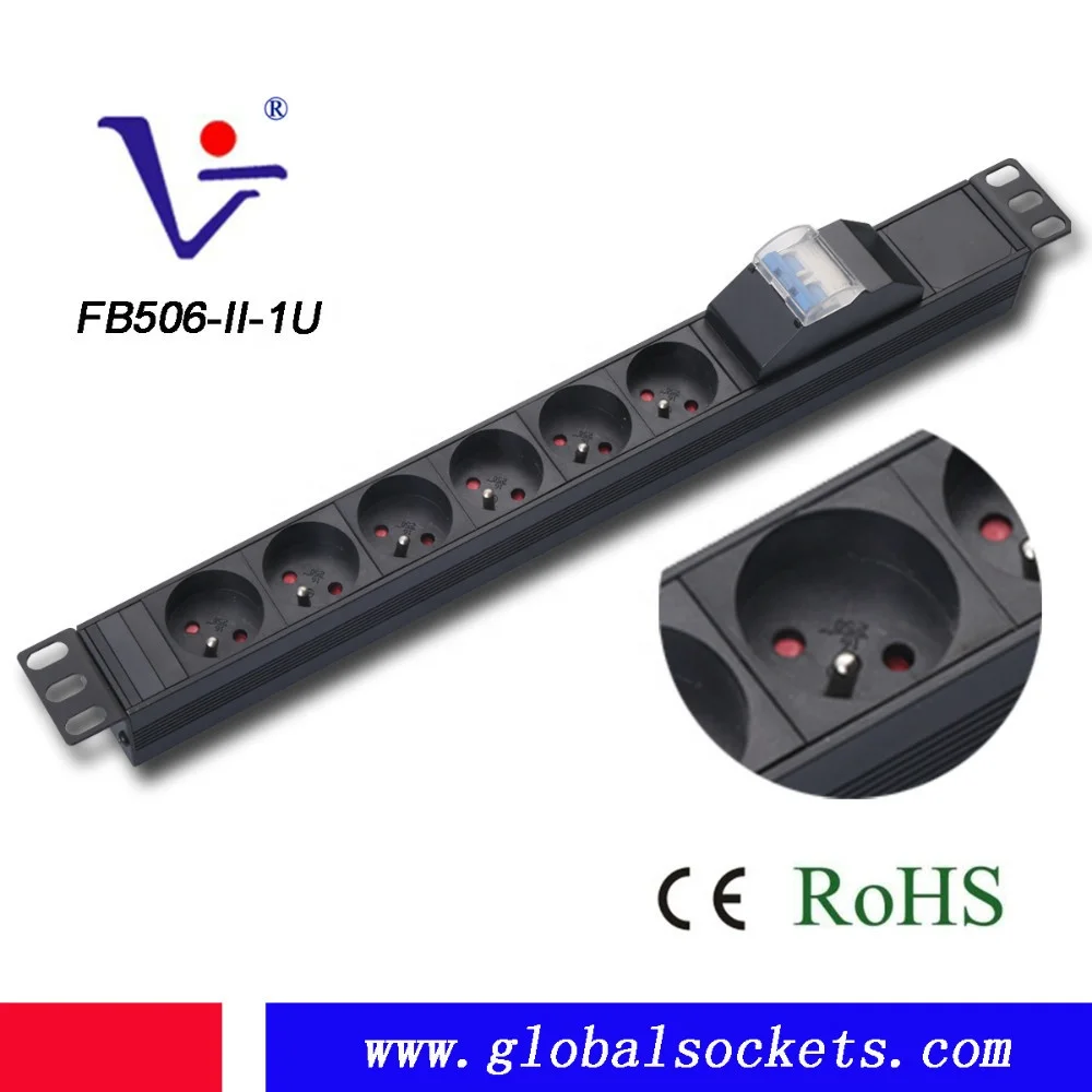 1U 8ways French Type Horitonal Network Cabinet Rack Power Distribution Unit with Surge Protector