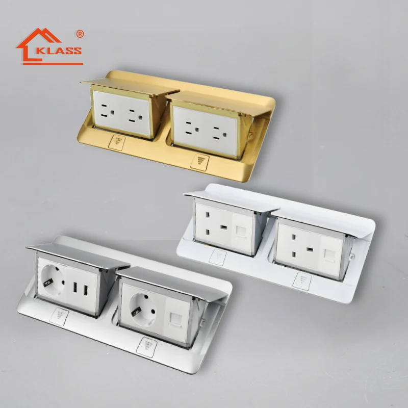 KLASS Floor Socket Recessed 16A With Grounding With 2 USB Port EU US UK Standard Pop up Power Socket Floor Mounted Socket