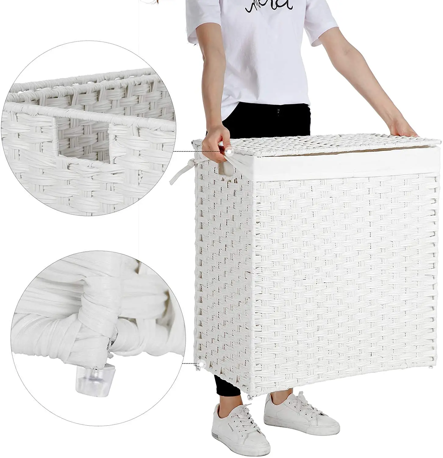 Hand Woven Laundry Basket,Laundry Basket With Folding Legs For Bedroom