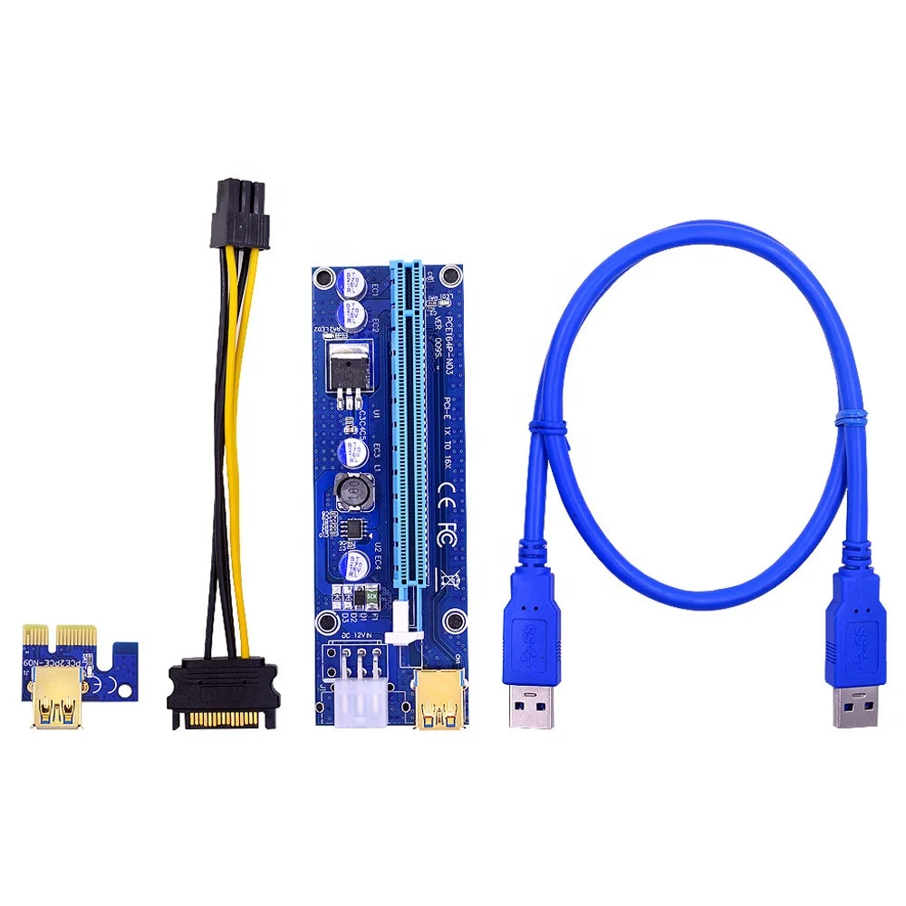Pcie VER009S PCI-E 1X to 16X Riser Ver 009s Card Extender Express Adapter USB 3.0 Cable Power Gpu Pci Riser 009s
