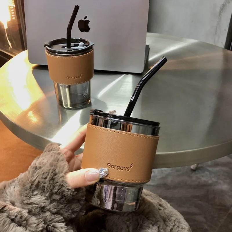 Water Bottle Holder Gift Table Water Glass Holder PU Leather Tumblers  Vacuum Cup Sleeve Office Glass Water Cup Cover