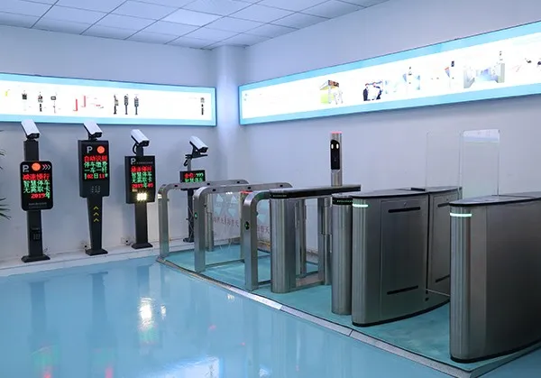 Turnstiles and face-recognition readers under test in the FlowGate Pro demonstration area