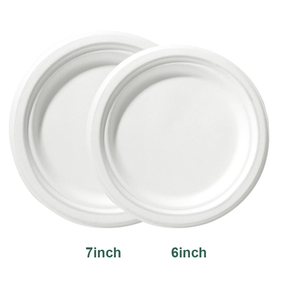 7 Inch Round White Heavy Duty Oilproof Compostable Paper Plates
