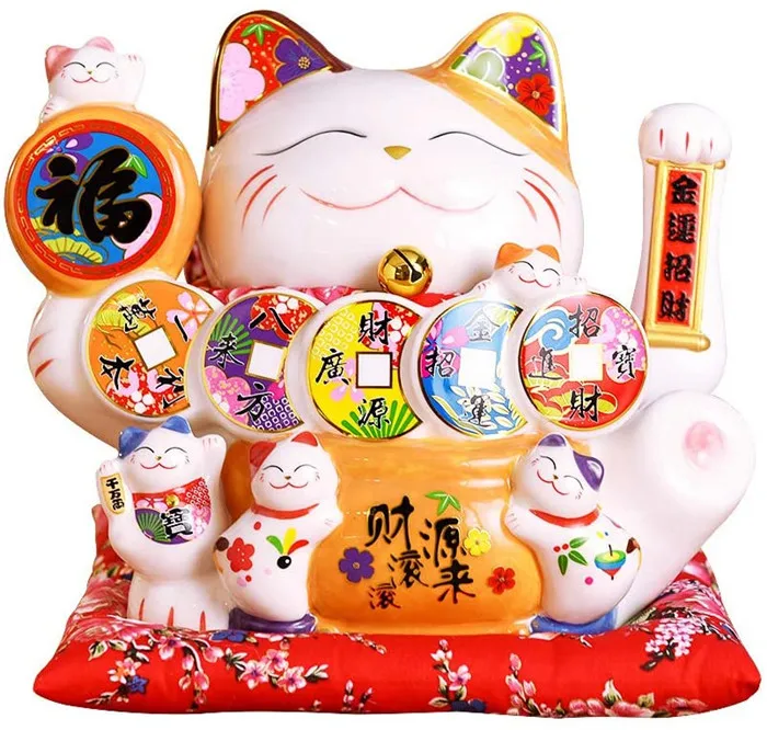Lucky Cat Piggy Bank Cerámica Fengshui Cute Chinese Para 