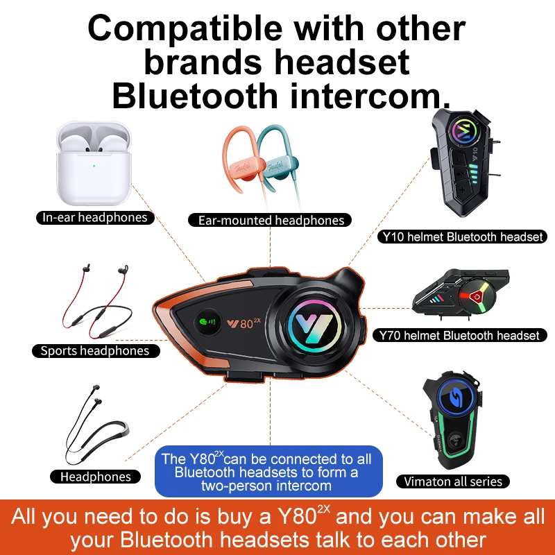 Y80 2X 800m 2 Riders Motorcycle Accessories Helmet Headset Intercom System Wireless Headset Intercom