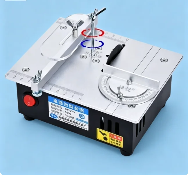 TEBAK Multifunctional Mini Table Saw - 96W Electric Desktop Woodworking Cutter for DIY Crafts & Home Projects
