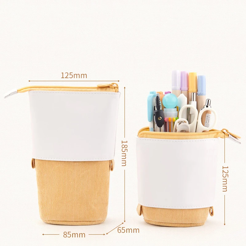 Hot Sale School Creative Drop-down Stackable Round Canvas Telescopic Pencil Bag