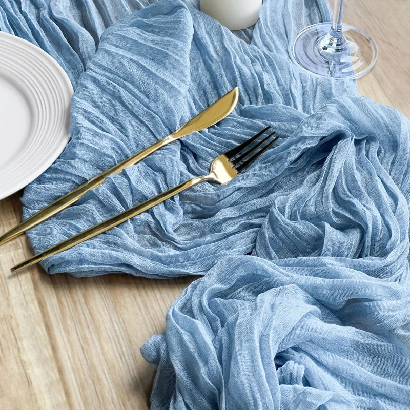 New Tulle Dusty Blue Cheesecloth Table Runner 2022 Wedding Decoration