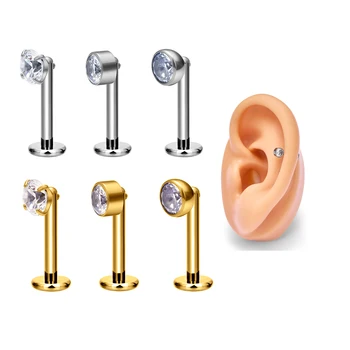 G23 Titanium Piercings 16G Side Cubic Zircon Earrings Labret Nose Stud Crystal Ear Studs Tragus Helix Cartilage Women Jewelry