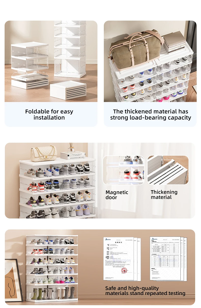 Wannuo Easy To Install One-piece Folding Shoe Cabinet Two-row 6-18 Pairs Capacity Collapsible Shoe Storage With Magnetic Door details