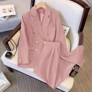 Women Two Piece Set Coat + Pants Suits Solid Color Suit Coat Blazer Pants Set Spring Autumn Lady Office Casual Suits