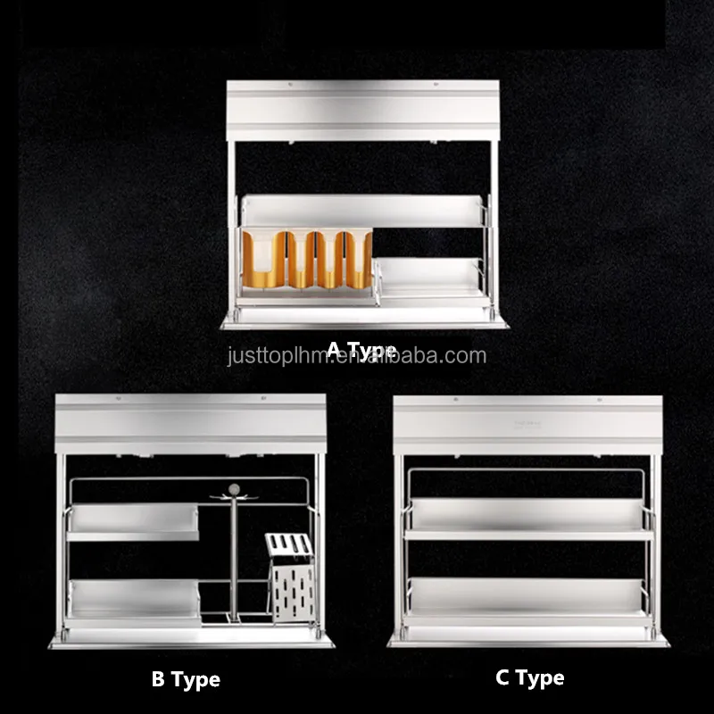 Automatic kitchen hanging cabinet with basket kitchen decoration cabinet accessories With disinfection lamp