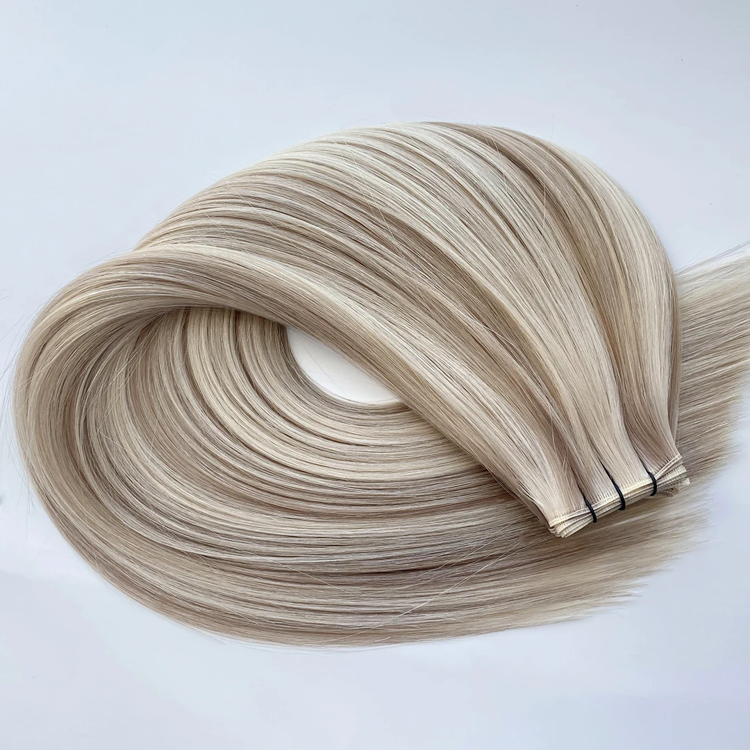 Wholesale Remy Hair Double Weft Weave in Extensions Real Human Hair Platinum Blonde Genius Hair Extensions