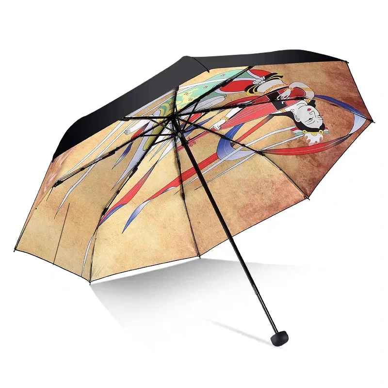 DD1210  Ancient Chinese Dunhuang Sun Umbrellas Men Women Thin Rain Parasol UV Protect Folding Umbrella