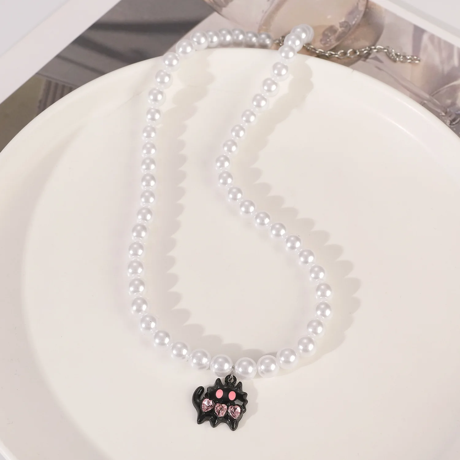 Gothic Vintage Pink Cross Cat Pendant Necklace - Y2K EMO Charm Jewelry