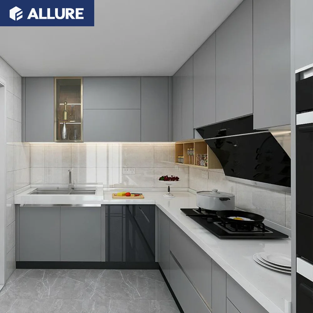 Allure Modern Designs of Built in Kitchen Hanging Cabinets Customized Durable White Lacquer Cabinet Kitchen Units Set Furniture