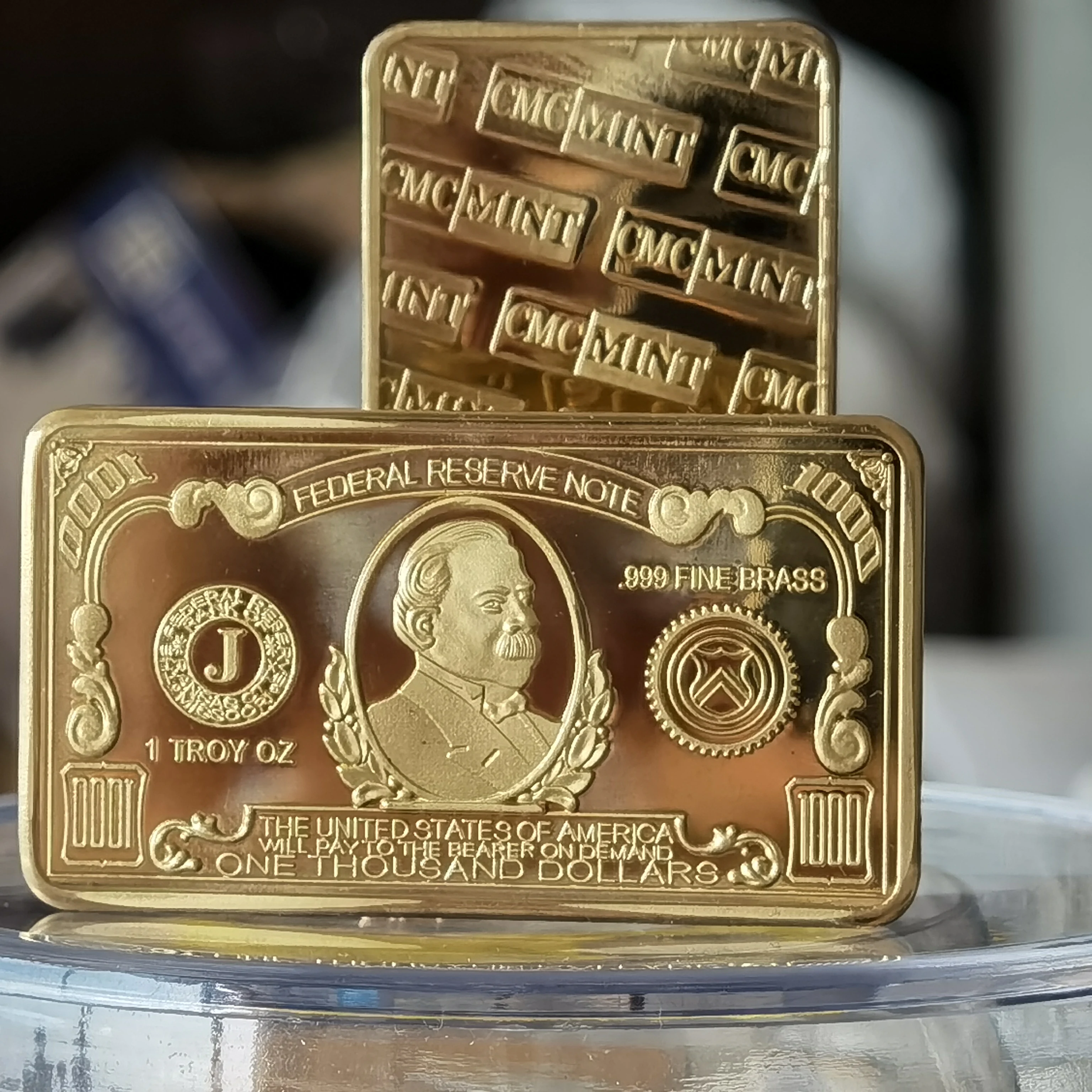 맞춤형 코인 B45B 1 트로이 온스 $1000 황동 불리온 판매 중 미국 1천 달러 지폐