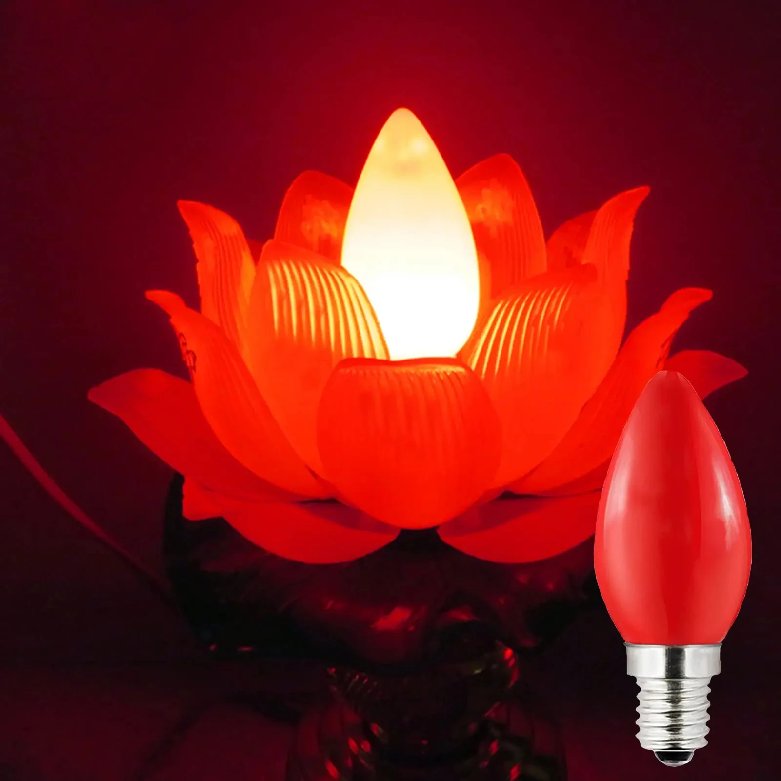 E12/e14 Candle Shape Bulb Led Energy Saving Light Bulb for Buddha Red Lotus God Lamp Light Buddhist for Chinese Wedding