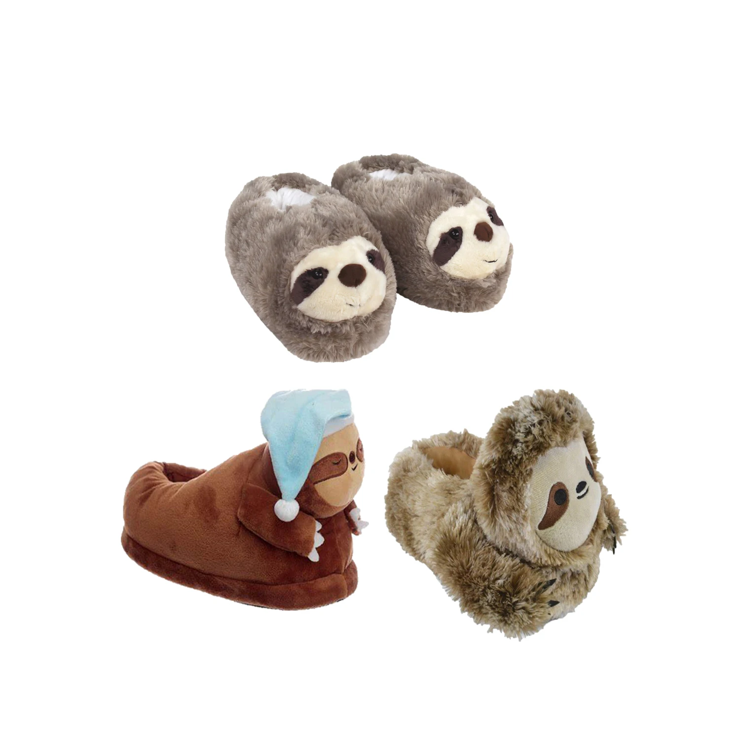 Custom Design Womens Funny Animal Non-Slip Plush Sloth Slippers